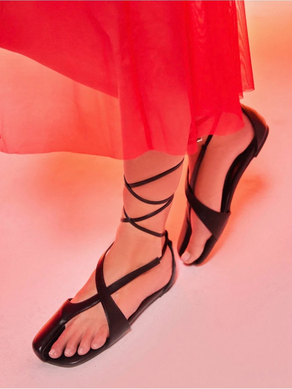 Black Lace-Up Wrap Sandals for Women